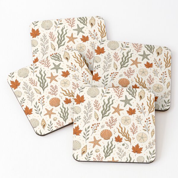 Item preview, Coastal Autumn Seashells and Fall Leaves Pattern Fall Color Fall Pattern designed and sold by Luvjesus2.