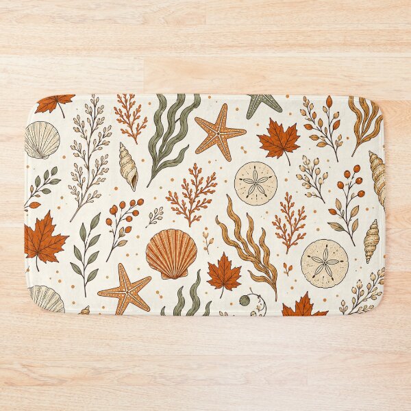 Item preview, Coastal Autumn Seashells and Fall Leaves Pattern Fall Color Fall Pattern designed and sold by Luvjesus2.
