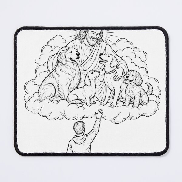 Item preview, Jesus Welcomes Our Beloved Dogs — Pet Loss Memorial Line Art designed and sold by Tee Visions.