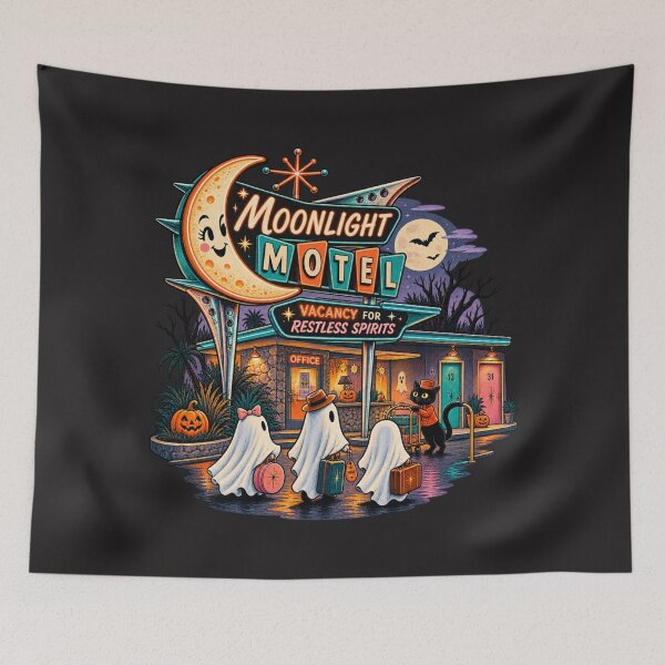 Item preview, Moonlight Motel Halloween Retro Ghosts designed and sold by Normandy Road Heritage™ - Vintage Garage Art.