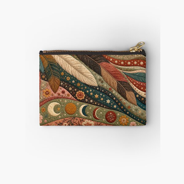Item preview, Boho Celestial Feather Floral Patchwork Quilt Pattern Fall Color Fall Season designed and sold by Luvjesus2.