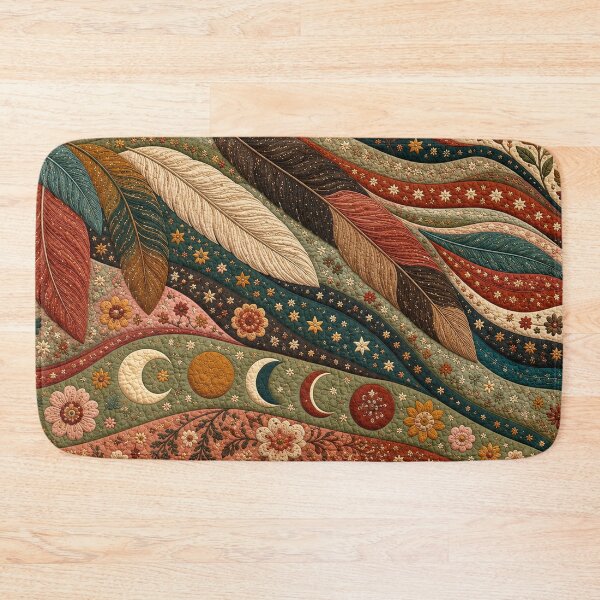 Item preview, Boho Celestial Feather Floral Patchwork Quilt Pattern Fall Color Fall Season designed and sold by Luvjesus2.