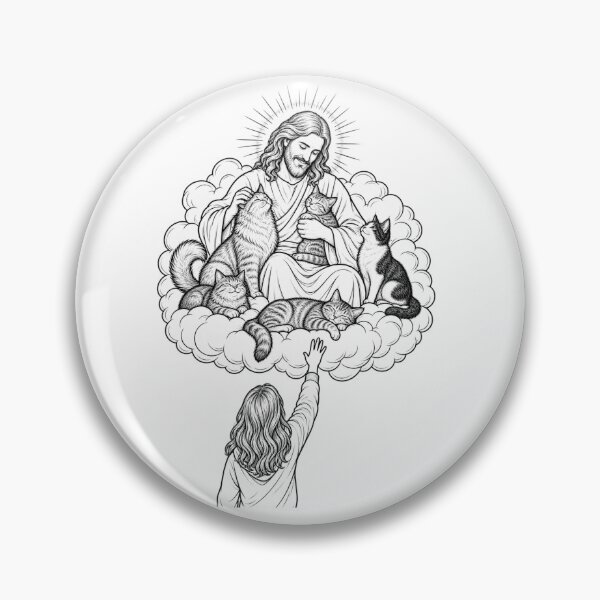 Item preview, Jesus Welcomes Our Beloved Cats — Pet Loss Memorial Line Art designed and sold by Tee Visions.