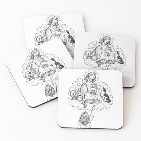Item preview, Jesus Welcomes Our Beloved Cats — Pet Loss Memorial Line Art designed and sold by Tee Visions.