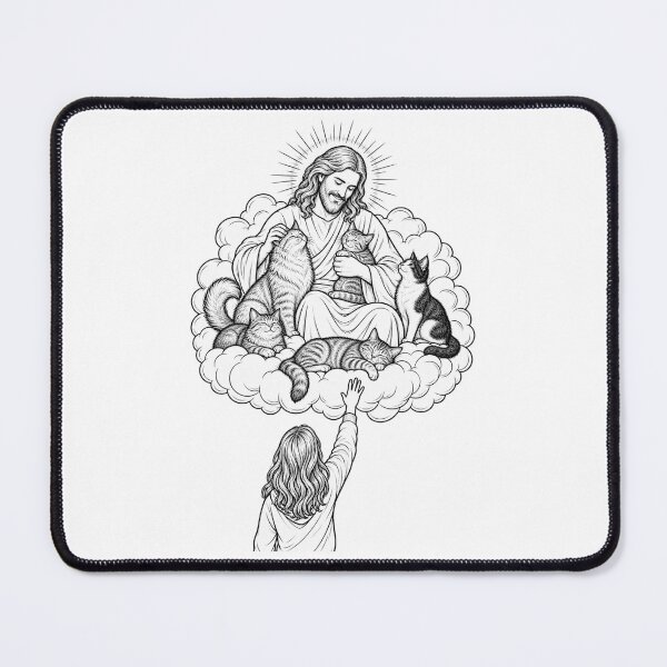 Item preview, Jesus Welcomes Our Beloved Cats — Pet Loss Memorial Line Art designed and sold by Tee Visions.