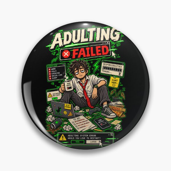 Item preview, Adulting Failed – Retro Pixel System Error Humor designed and sold by Mad Factory Designs.