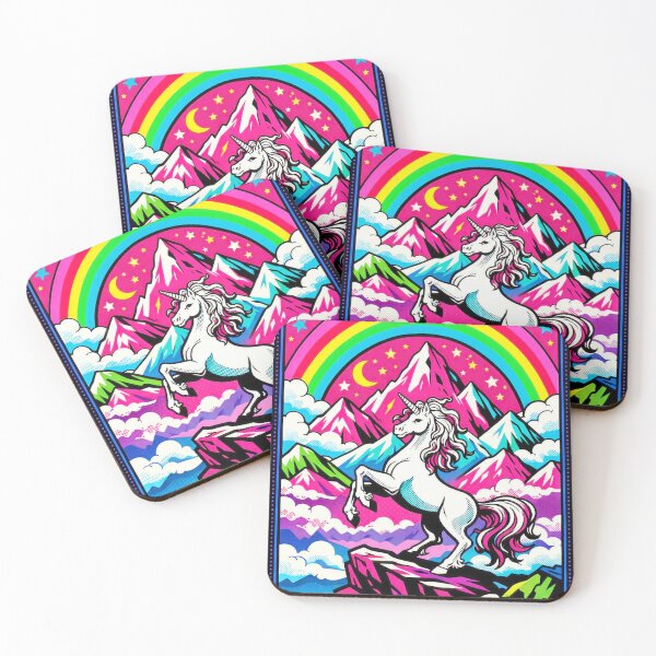 Item preview, Pop Art Unicorn Mountain Fantasy – Retro Rainbow Cosmic Print designed and sold by LuxuryApparels.