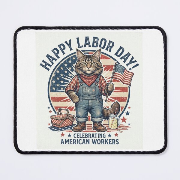 Item preview, Maine Coon Cat Happy Labor Day American Workers Flag Overalls designed and sold by Ghostlycats2026.
