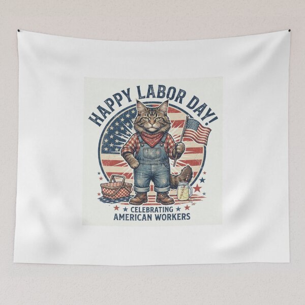 Item preview, Maine Coon Cat Happy Labor Day American Workers Flag Overalls designed and sold by Ghostlycats2026.
