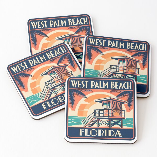 Item preview, West Palm Beach Florida Retro Lifeguard Tower Sunset Coastal Badge designed and sold by CityMerch4.