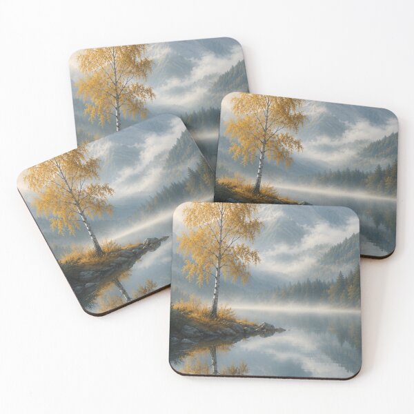 Item preview, Golden Birch Tree by Mountain Lake - Minimalist Nature Wall Art designed and sold by PickyAura.
