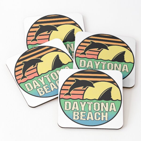 Item preview, Daytona Beach Florida Dolphin Shark Fin Retro Sunset Coastal Badge designed and sold by CityMerch4.