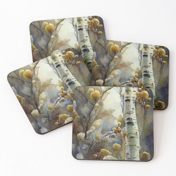 Item preview, Birch tree with watercolor yellow buds designed and sold by pcpnyc.