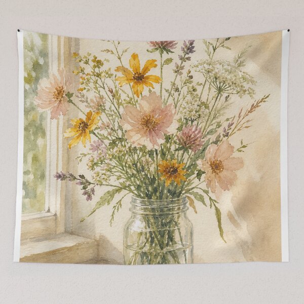 Item preview, Wildflowers in a Jar Watercolour designed and sold by GoldenHourWalls.