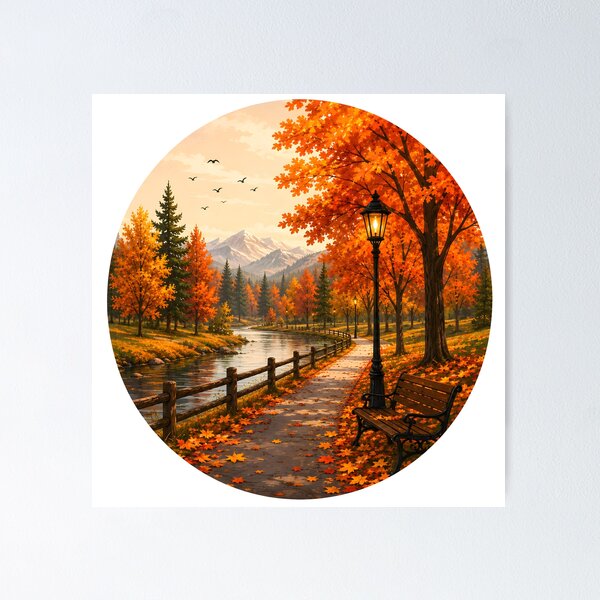 Item preview, Peaceful Autumn Park by the River designed and sold by TinyWeird.
