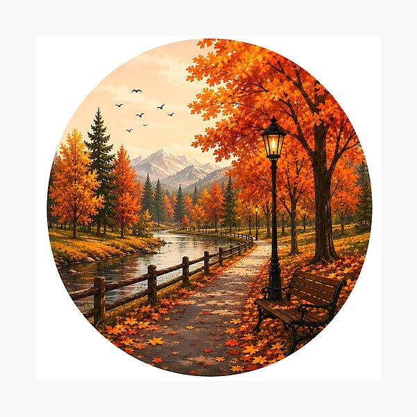 Item preview, Peaceful Autumn Park by the River designed and sold by TinyWeird.