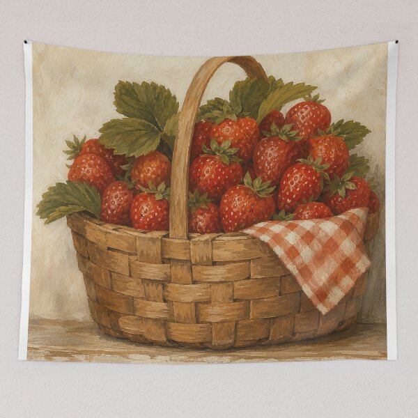 Item preview, Strawberry Basket Watercolour Cottagecore designed and sold by GoldenHourWalls.