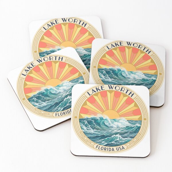 Item preview, Lake Worth Florida Art Deco Sunburst Ocean Wave Coastal Badge designed and sold by CityMerch4.