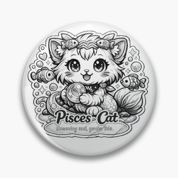 Item preview, Pisces Kawaii Cat sticker with soft black and white colours   designed and sold by wallartofmio.