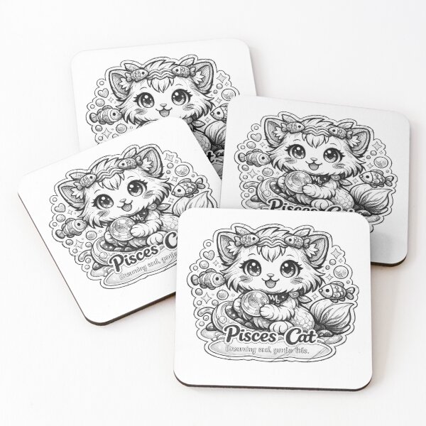 Item preview, Pisces Kawaii Cat sticker with soft black and white colours   designed and sold by wallartofmio.