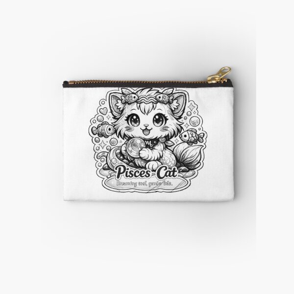 Item preview, Pisces Kawaii Cat sticker with soft black and white colours   designed and sold by wallartofmio.