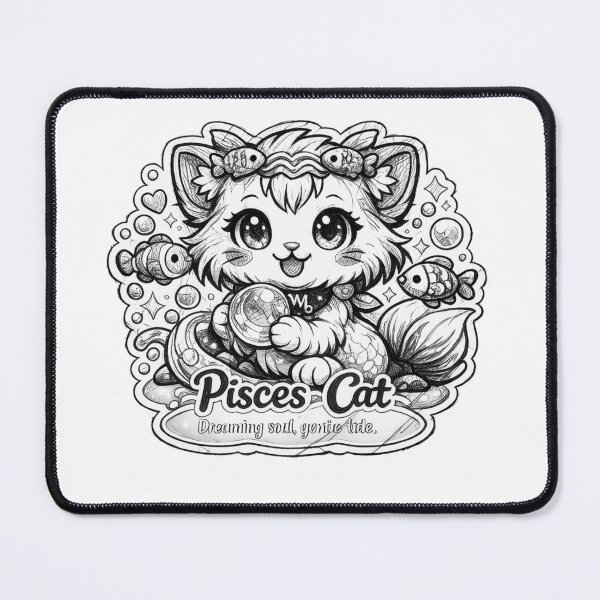 Item preview, Pisces Kawaii Cat sticker with soft black and white colours designed and sold by wallartofmio.