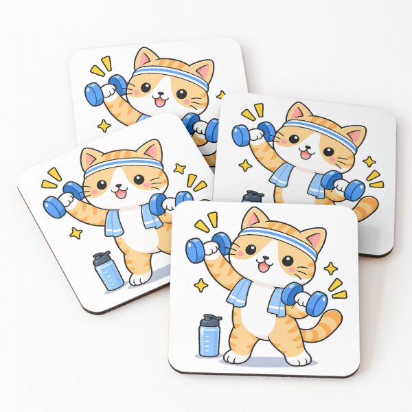 Item preview, Cute Orange Tabby Workout Cat Lifting Dumbbells Kawaii Fitness Kitty designed and sold by NoopnyangStudio.
