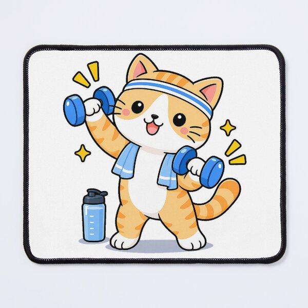 Item preview, Cute Orange Tabby Workout Cat Lifting Dumbbells Kawaii Fitness Kitty designed and sold by NoopnyangStudio.