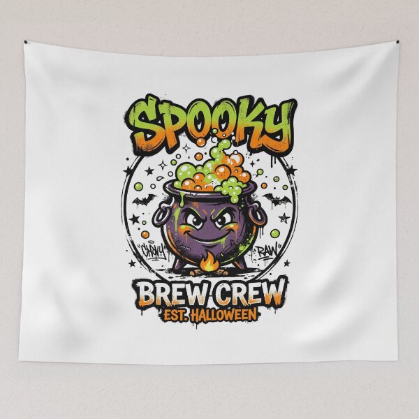 Item preview, Spooky Brew Crew Cauldron with Fire Urban Halloween Design Tee designed and sold by DarylWelsh2024.