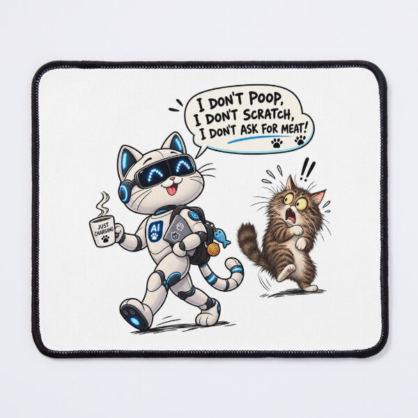 Item preview, AI Cat vs Real Cat – I Don’t Poop, Scratch or Ask for Meat designed and sold by IrynaLineArt.