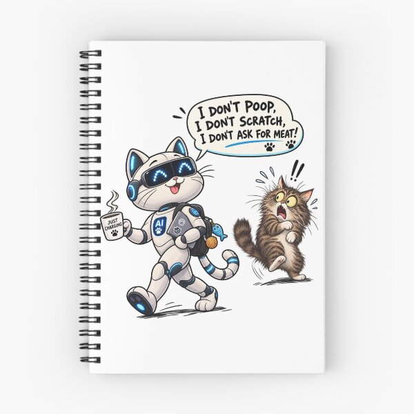 Item preview, AI Cat vs Real Cat – I Don’t Poop, Scratch or Ask for Meat designed and sold by IrynaLineArt.