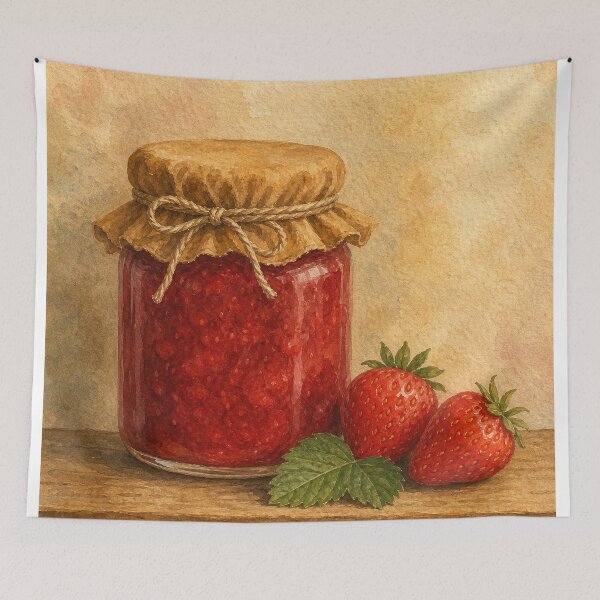 Item preview, Strawberry Jam Jar Watercolour Cottagecore designed and sold by GoldenHourWalls.