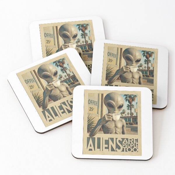 Item preview, Aliens Are People Too – Retro Coffee Drinking Alien designed and sold by Spaabus.