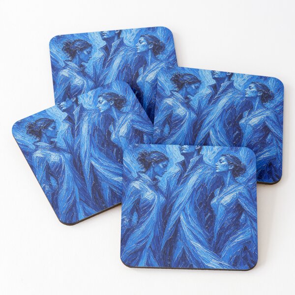 Item preview, Luminous Blue Expressionist Trio – Man and Two Women in Glowing Blue  designed and sold by MFMart.