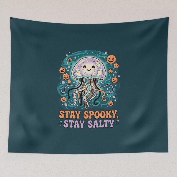 Item preview, "Stay Spooky, Stay Salty" Ghost Jellyfish − Halloween Coastal Design designed and sold by Sea Gem.