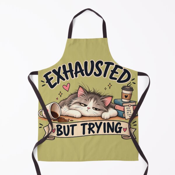 Item preview, Exhausted But Trying Funny Sleepy Cat Coffee Quote designed and sold by Dew Drop Designs.
