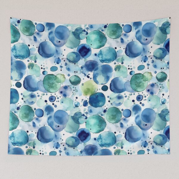 Item preview, Watercolour Dot Pattern Blue Teal and Green Painted Circles designed and sold by Yoruhara.