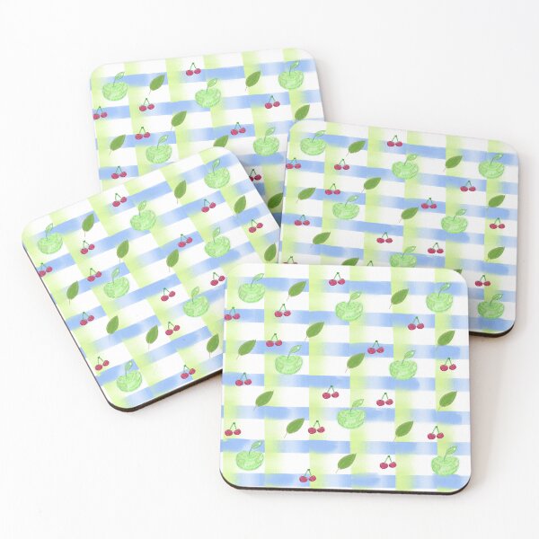 Item preview, Cute Green Apple and Cherry Plaid Gingham Seamless Pattern designed and sold by blue witch art.
