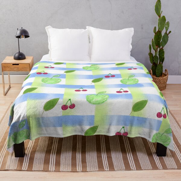 Item preview, Cute Green Apple and Cherry Plaid Gingham Seamless Pattern designed and sold by blue witch art.
