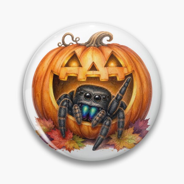 Item preview, Cute Jumping Spider in Halloween Pumpkin designed and sold by Spark & Shadow.