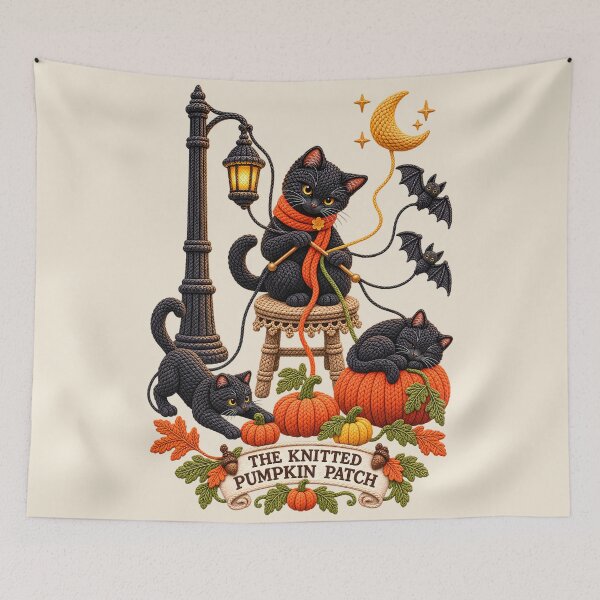 Item preview, The Knitted Pumpkin Patch – Cozy Autumn Cats designed and sold by radiogalaxy.