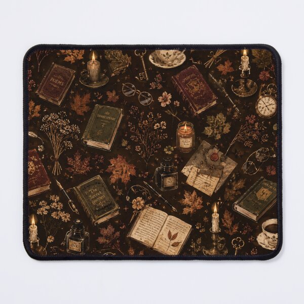 Item preview, Dark Academia Vintage Books and Autumn Leaves Pattern designed and sold by NinaVibeStudio.