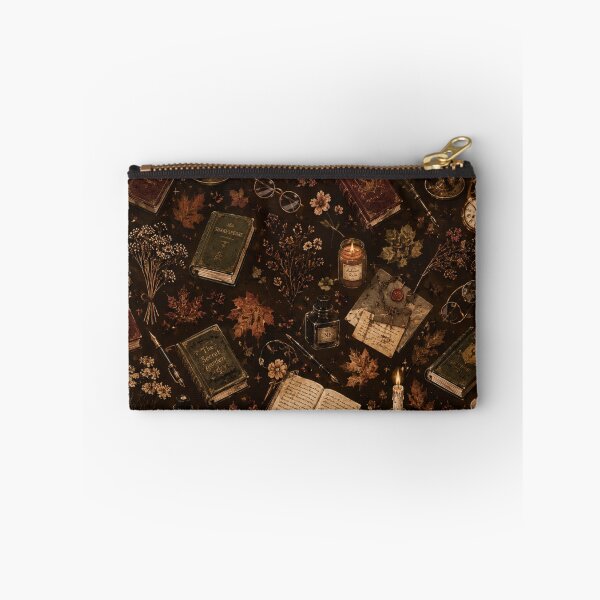 Item preview, Dark Academia Vintage Books and Autumn Leaves Pattern designed and sold by NinaVibeStudio.