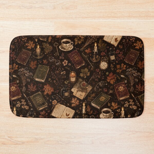 Item preview, Dark Academia Vintage Books and Autumn Leaves Pattern designed and sold by NinaVibeStudio.