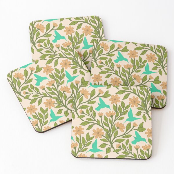 Item preview, Pale turquoise hummingbirds on pale tan designed and sold by MarySchwindt.