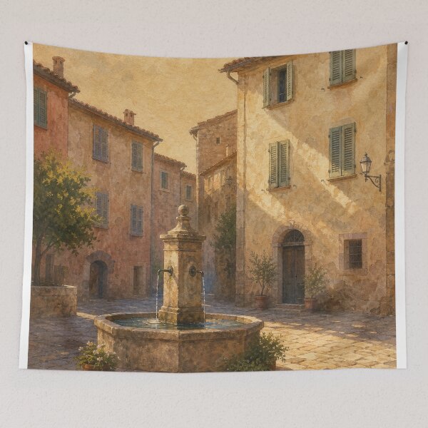 Item preview, Fountain in the Quiet Square Watercolour designed and sold by GoldenHourWalls.