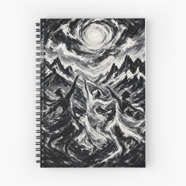 Item preview, Monochrome Expressionist Dance – Joyful Figures Under Swirling Sun in Black and White designed and sold by MFMart.