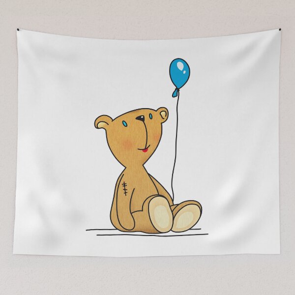 Item preview, sweet teddy bear with sky blue balloon designed and sold by Helen-Storm.