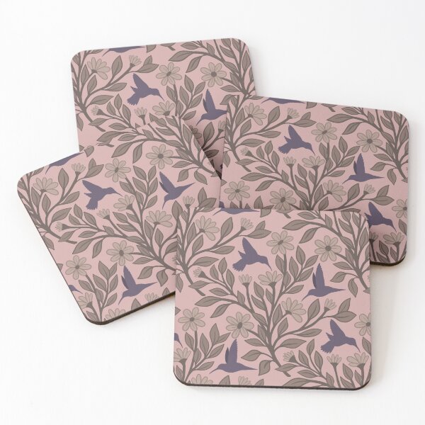 Item preview, Neutral purple hummingbirds on pinkish tan designed and sold by MarySchwindt.