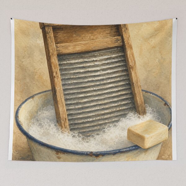 Item preview, Washboard and Suds Basin Watercolour designed and sold by GoldenHourWalls.